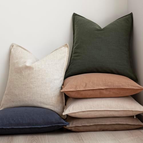 Foindtower Linen Solid Decorative Throw Pillow Cover 22x22 Inch Dark Green - Image 6