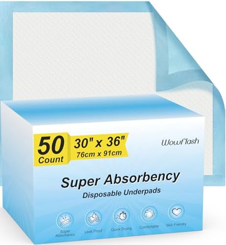 50 Count 30” x 36” Super Absorbency Disposable Underpads by Wowflash