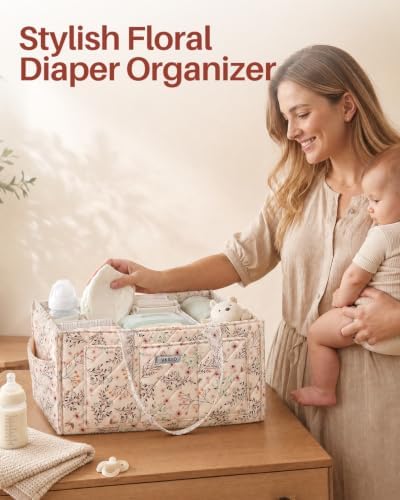 Large Floral Diaper Caddy Organizer Nursery Storage Basket, Gift - Image 3