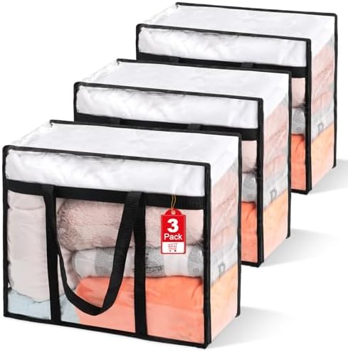 3Pack Clear Blanket Storage Bags, Vinyl Comforter Clothes Storage Closet by Besslly