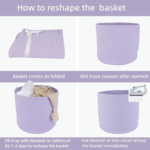 XUANGUO Cotton Rope Basket For Girls Boys Kids 16”X14” purple - Image 7
