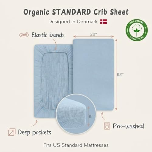 Crib Sheets, 100% Organic Cotton Muslin, Fitted 28"x52" Standard - Image 4