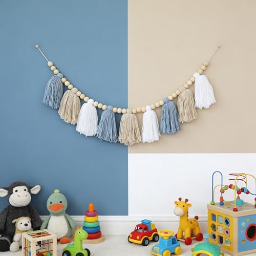 Boho Blue Tassel Garland Baby Boy Shower Decorations - Image 5