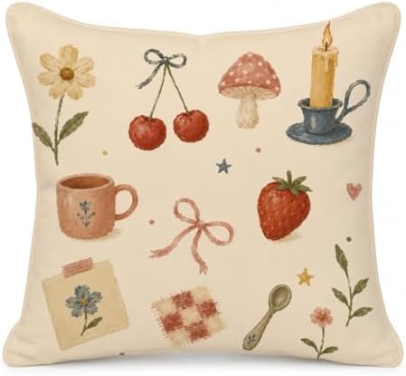 Vintage Coquette Cherry Bow Throw Pillow Cover 18x18 by Unknown