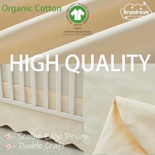 Brandream Scallop Edge Cotton Crib Skirt Toddler Bedskirt Baby Nursery Crib Bed - Image 2