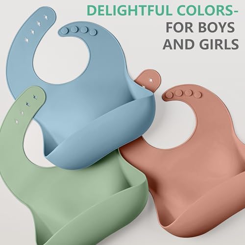 Cuddle Campus Set of 3 Silicone Bibs, Soft Adjustable Bibs - Image 6