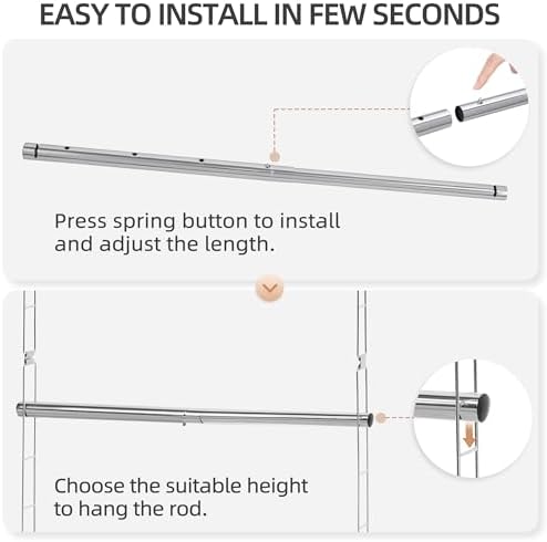 STORAGE MANIAC Hanging Closet Rod, Adjustable Width and Height Closet Hanging - Image 4