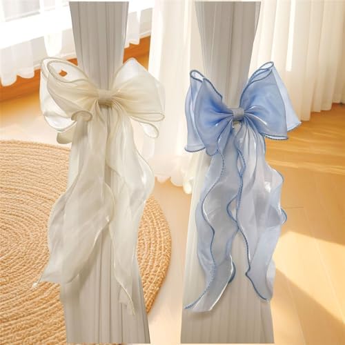 2 Pack French Silky Bow Curtain Tiebacks, Elegant Lace Ribbon - Image 4