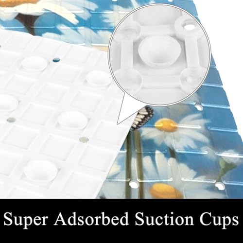 Shower Mat Non Slip 26.8 x 15.1 Inches, Daisies Butterfly Bathtub Mat Shower - Image 3