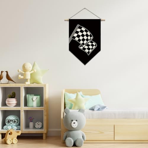 Race Car Room Decor, Buffalo Plaid Racing Flag Wall Hanging Banner - Image 2