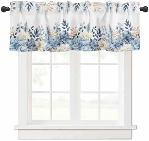 Vandarllin Blue Christmas Poinsettia Valance Curtains by VandarllinHomeKitchenDecor