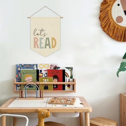 Reading Corner Decor, Let's Read Sign Kids Room Wall Canvas Banner, Library - Image 2