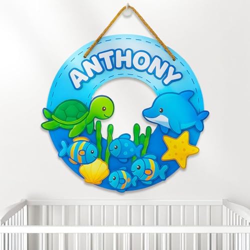 Ocean Friends Round Personalized Wooden Sign by Unknown