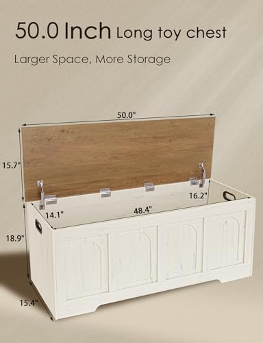 DINZI LVJ Storage Chest, Wooden Toy Box, Honey Brown & Rustic White 50.0" L - Image 3