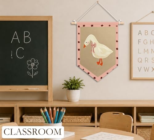 KDHTY Pink Goose Nursery Canvas Hanging Pennant Flag Banner, Girl Nursery Decor - Image 3