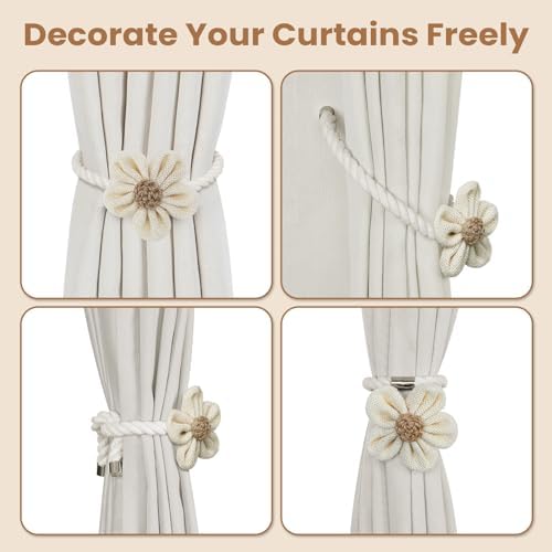 KLOGTSIND Magnetic Curtain Tiebacks, 2 Pack Flower Curtain Holdbacks - Image 4