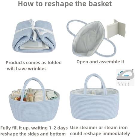 XUANGUO Cotton Rope Baby Diaper Caddy Organizer Basket Sky Blue - Image 7
