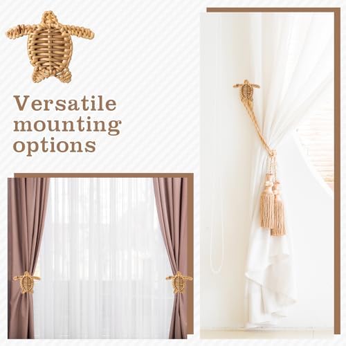 Leinuosen 2 Pack Boho Curtain Holdbacks Rattan Tiebacks, Sea Turtles - Image 5