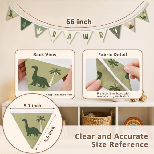 Dinosaur Room Nursery Decor Banner Green Rawr Garland Flags - Image 3