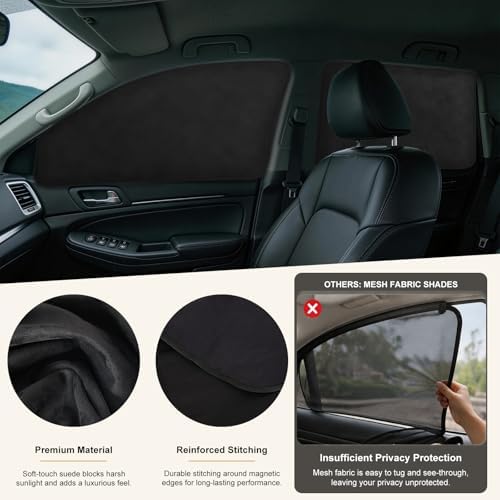 XCBYT Magnetic Car Side Window Shades, 100% Blackout Privacy Soft Suede - Image 5