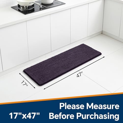 Chenille Bathroom Runner Rug 17"x47" Purple, Plush Bath Mat - Image 2