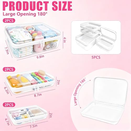 5 Pack Large Clear Hard Shell Zipper Case, Diaper Bag Organizer Pouches - Image 2