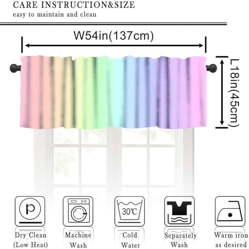 Rainbow Valances for Girls Room, Cute Pastel Colorful Strip Printed Rod Pocket - Image 2
