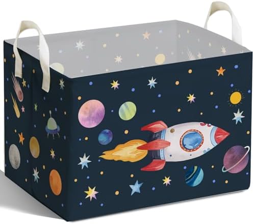 Rocket Storage Basket with Handles, Rockets Foldable Space Organizer, by Unknown