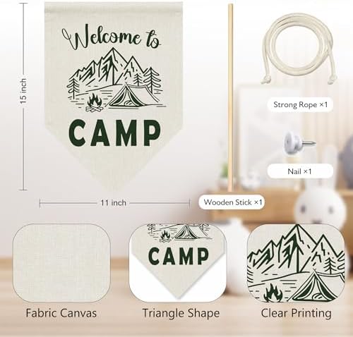 KYTWSFWS Camping Classroom Wall Art Pennant Flag, Retro Green Camping Wall Decor - Image 6