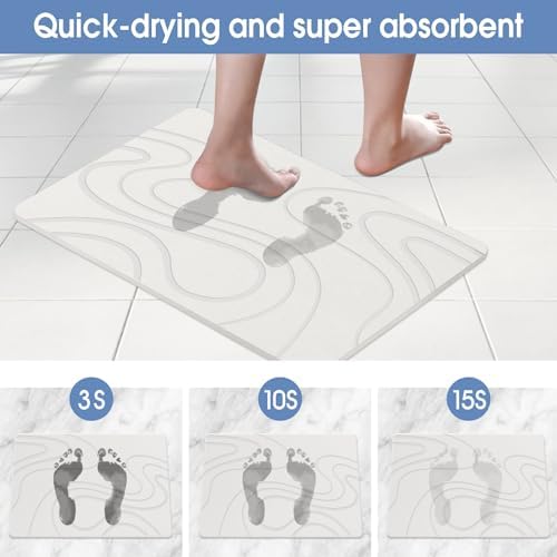 VEELOIM Stone Bath Mat, Diatomaceous Earth Bath Mat, Shower Mat White - Image 3