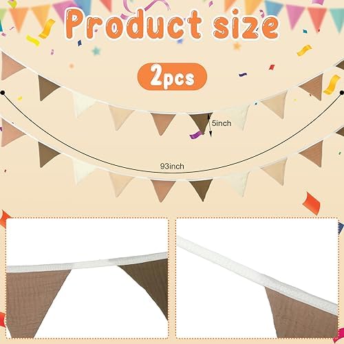 Oudain 2 Pcs Pennant Banner Flags Nursery Garland Triangle, Khaki Color - Image 2