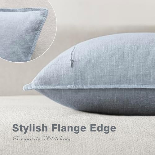 Foindtower Linen Solid Decorative Throw Pillow Covers 20x20 Inch Sky Blue - Image 3