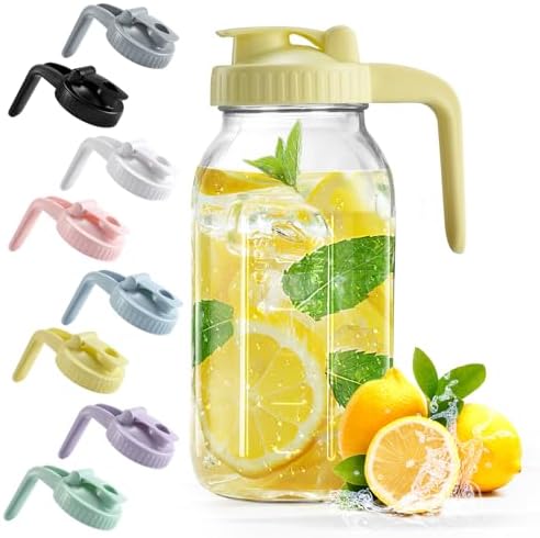 Mason Jar with Pour Spout Lid V-shaped, 2 Quart Iced Tea Pitcher Double Leak by miradexic