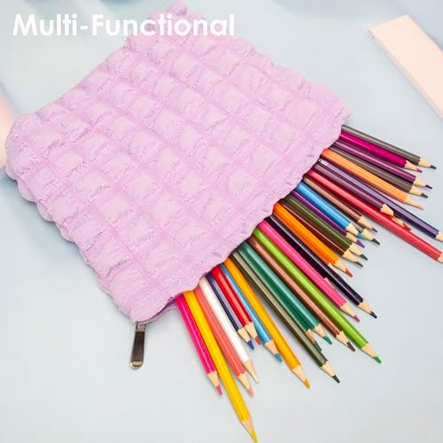 Flat Makeup Bag for Women, Zipper Cosmetic Pouch for Purse, Bubble Purple - Image 4