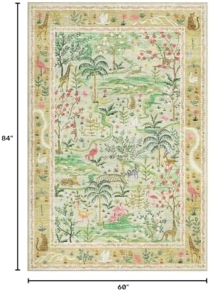 Washable Area Rug 5x7 Green Animal Print Rugs - Image 2