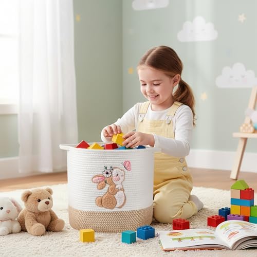 Large Blanket Baskets for Living Room, Bunny Baskets Toy Storage Basket Woven - Image 2
