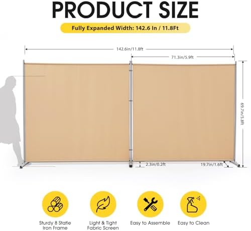 Rantila 2 Large Panels Room Divider, Portable Office Divider, Convenient Movable - Image 2