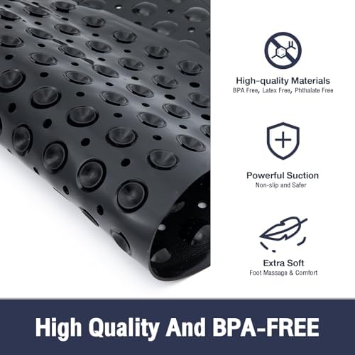 Square Shower Mat Bathtub Mat Tub Bath Mat Non Slip Black 21"x21" - Image 2