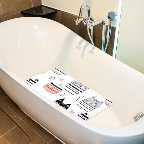 Bathtub Mat Non Slip 26.8x15.1 Inch, Striped Cats Shower Mat - Image 5