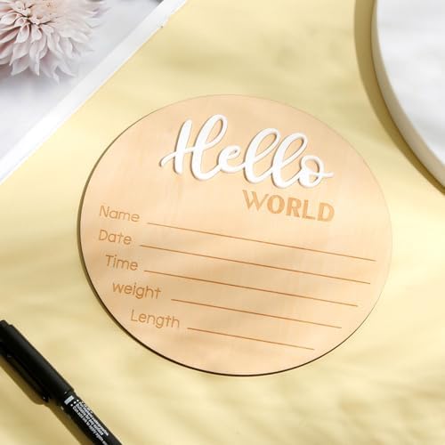 Baby Announcement Sign, Wooden Hello World Newborn Signs Birth Name Sign - Image 3