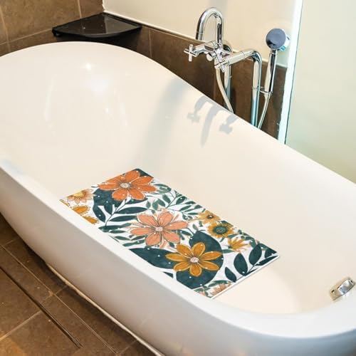 Shower Mat Non Slip, Colorful Flowers Leaves Anti Slip Bath Mat - Image 5