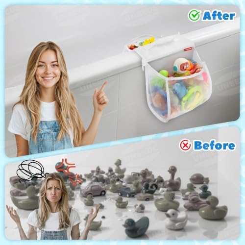 UNEEDE 2 Compartments Mesh Bath Toy Storage Organizer, an Upgraded - Image 3