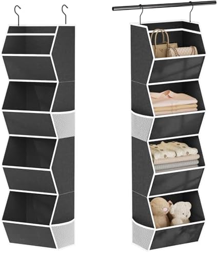 Hanging Closet Organizer Bins for Closet Organization Storage 4 Shelf Black by Wawocs