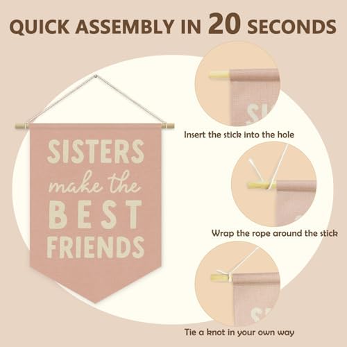 Girls Room Decor, Sisters Make the Best Friends Linen Canvas Banner - Image 5