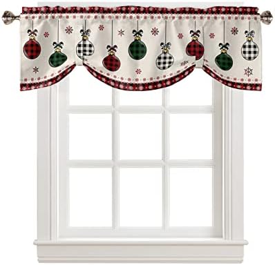 Christmas Blackout Tie Up Valance Curtains by VandarllinHomeKitchenDecor