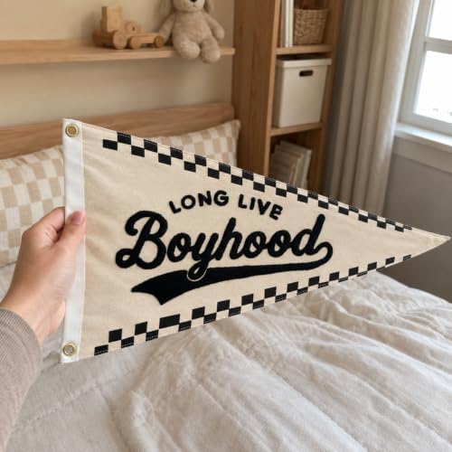 Long Live Boyhood Embroidery Pennant Flag, Checkered Banner Nursery Decor - Image 6