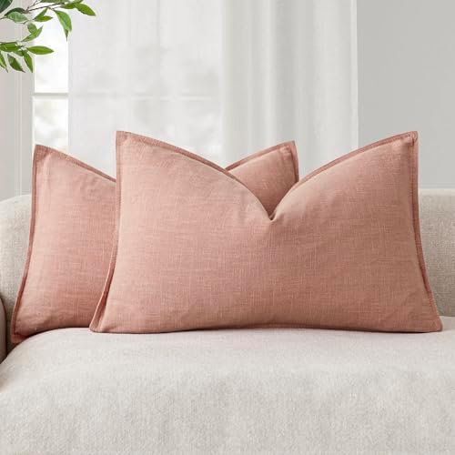 Foindtower Decorative Linen Lumbar Throw Pillow Covers 12x20 Coral Pink by Foindtower