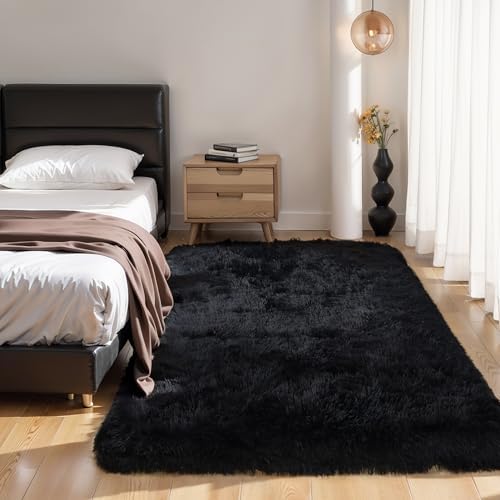 5x7 Thick Black Shag Rug for Bedroom, Soft Plush Fluffy Carpet - Image 6