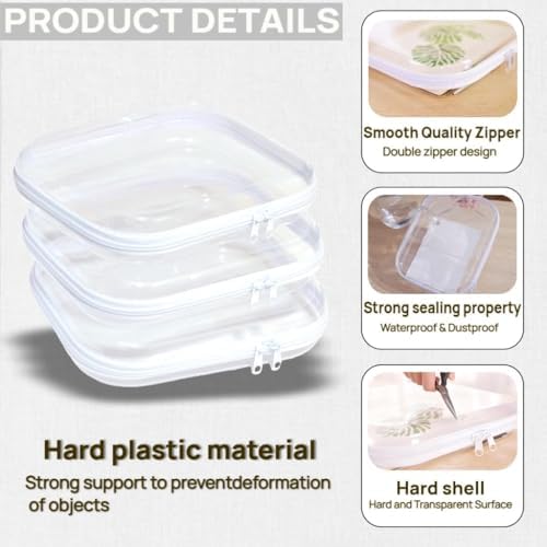 3PCS Clear Hard Plastic Zipper Case, Double Zippers Hard Pouch, Portable Travel - Image 3