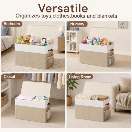 Large Toy Storage Box with Lid, Toy Chest with Divider, Foldable Organizer - Image 3